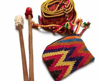 Guatemalan Crochet Coin Purse, Woven Tie Belt and Two Drum Beaters