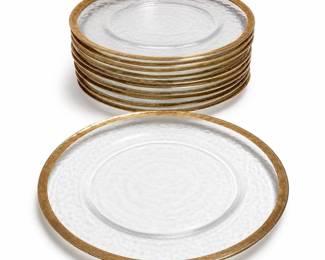 Hammered Clear Glass Dinner Plates with Wide Gold Rims