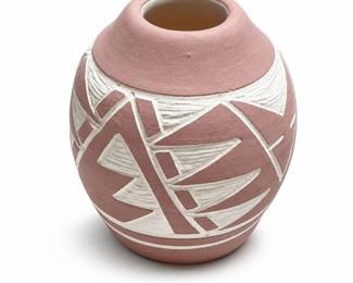 Len Randall Little Buffalo Sioux Etched Pottery Vase, Signed