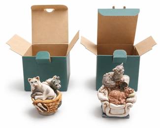Harmony Kingdom Fishy Business and Cat Nap's Meow Cat Boxes with Cartons