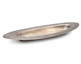 Sterling Silver Oval Tray with Floral and Anthemion Border, 80 Grams