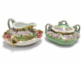 Royal Moriye Nippon Moriage Creamer and Sugar Bowl, Royal Kinran Poppy Dish