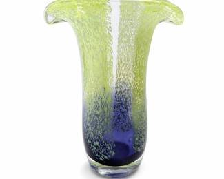 Teleflora Hand-Blown Art Glass Tulip Vase, Lime Green and Cobalt