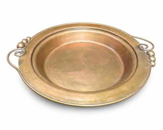 Round Copper Tray with Wire Scroll Handles and Triple Ball Accents