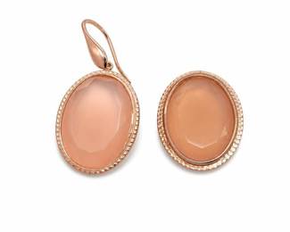 Veronese Rose Gold-Plated Sterling Silver Faceted Blush Pink Oval Drop Earrings