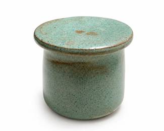 Wheel-Thrown Stoneware French Butter Keeper, Speckled Green Glaze