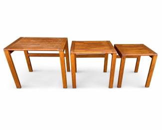 D-Scan Captain Line Nest of Three Solid Teak Tables with Butcher Block Tops
