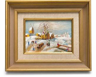 W. Rubins "Winter Village" Enamel on Copper, Framed, with Certificate