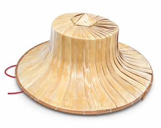 Thai Ngob Farmer's Hat in Palm Leaf and Bamboo with Red Chin Cord