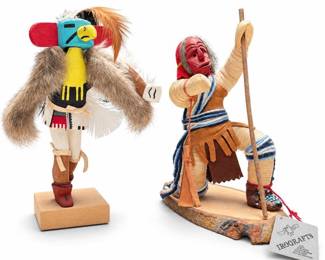 Iroqrafts Iroquois Cornhusk False Face Figure and Signed Eagle Kachina Doll