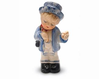 Japan Hand-Painted Ceramic Figural Shaker, Boy in Blue Top Hat