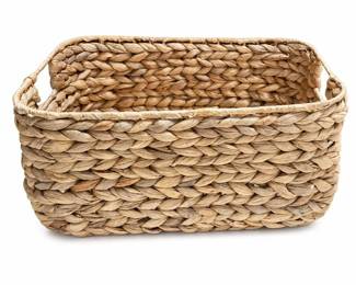 Woven Water Hyacinth Rectangular Storage Basket with Cutout Handles