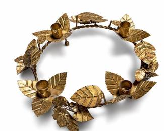 Bloomingville Gold-Finished Leaf Wreath Advent Taper Candle Holder