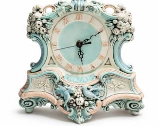 Arnel's Hand-Painted Ceramic Mantel Clock with Blue Birds and Roses