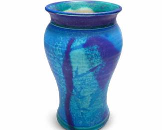 Studio Pottery Stoneware Vase in Matte Turquoise, Cobalt and Violet Glaze