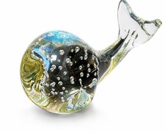 Clear Glass Bullicante Whale Paperweight with Controlled Bubbles