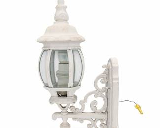 White Cast Aluminum Outdoor Wall Lantern with Scroll Arm and Leaf Finial
