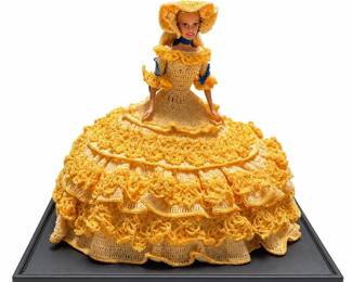Doll in Crocheted Annie's Attic Miss October Antebellum Gown, Display Case