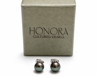 Honora Gray Freshwater Pearl Stud Earrings, Sterling Silver, with Box