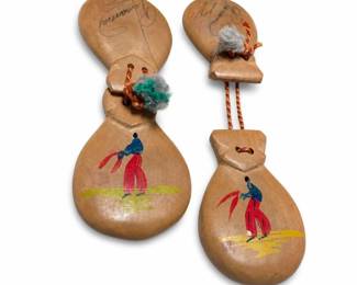 Two Pairs of Hand-Painted Wooden Castanets, Made in Cuba