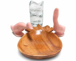 Pink Pottery Goose Pair, Wood Pineapple Dish and IKEA Väsnas Tealight Holders
