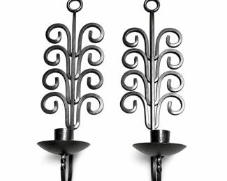 Pair of Vintage Swedish Iron Scroll Wall Candle Sconces