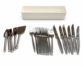 6 Henckels Steak Knives, 5 RSVP Endurance Cheese Knives, 12 Pastry Forks
