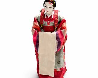 Korean Bride Doll in Green Wonsam Wedding Robe with Beaded Jokduri Crown