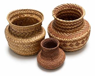 Three Tarahumara Twill-Woven Olla Baskets, Chihuahua, Mexico