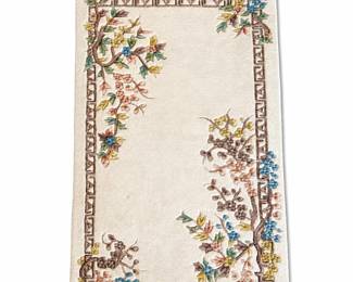 Art Deco Style Sculpted Ivory Rug with Flowering Branches and Fret Border