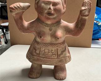 Pre-Columbian-Style Terracotta Female Figure with Raised Arms, Mexico