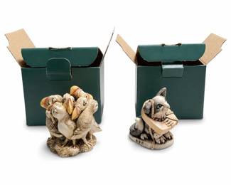 Harmony Kingdom In Fine Feather Puffin Box and Crooze Cat 1999 Event Figurine