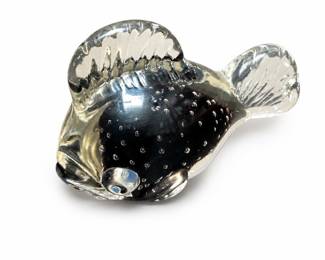 Controlled-Bubble Art Glass Fish Paperweight with Amethyst Core
