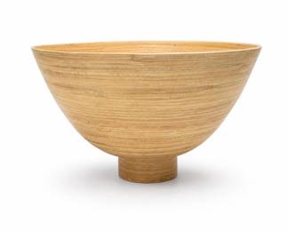 Asiaphile Spun Bamboo Footed Serving Bowl, Natural Finish