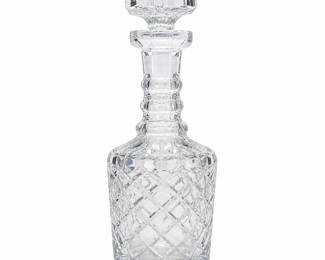 Diamond-Cut Glass Three-Ring Neck Decanter with Square Stopper