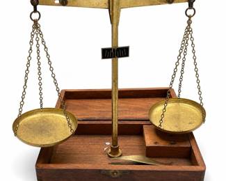 Triumph Scale Co. Brass Balance Scale in Fitted Wood Case with Weights