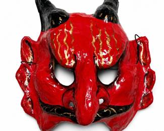Masque Arrayed Lucifer Handmade Papier-Mache Devil Mask, Red and Gold