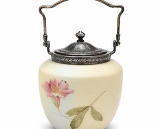 Mt. Washington Hand-Painted Opal Glass Biscuit Jar, Shape 3926, Lid Dated 1898
