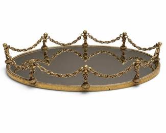 Hollywood Regency Gilt Metal Mirrored Vanity Tray, Bust and Chain Gallery