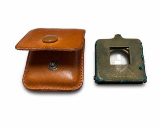 Compass Brass Folding Linen Tester Magnifier with Leather Pouch, Germany