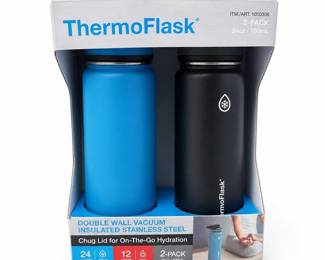 ThermoFlask 24 oz Insulated Stainless Steel Water Bottle 2-Pack, Blue and Black