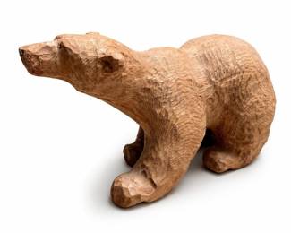 Hand-Carved Wood Walking Bear Figure Marked A.OK., Natural Unpainted Finish