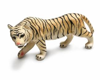 Stalking Tiger Figurine with Raised Paw in Cream, Gold and Black