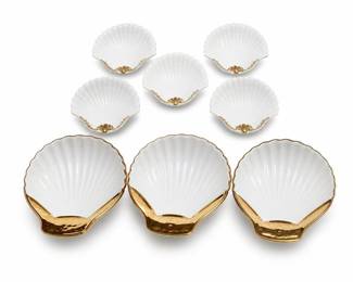 Three Royal Worcester Gold Lustre Shell Dishes and Five Smaller Shell Dishes