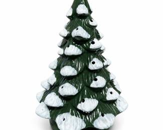 Snow-Tipped Green Ceramic Christmas Tree with Light Kit and Plastic Bulbs
