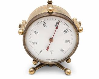 French Brass Drum Desk Thermometer on Crossed Drumsticks