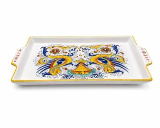 Deruta Raffaellesco Hand-Painted Maiolica Tray with Handles, Made in Italy