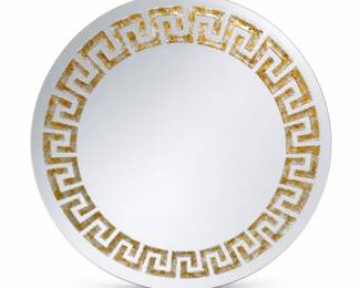 Églomisé Greek Key Round Wall Mirror in Gilt and Silver Leaf