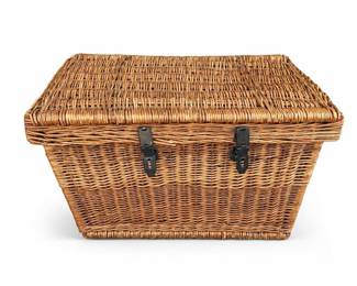 Large Woven Willow Wicker Trunk with Hasp Closures and Rope Handles