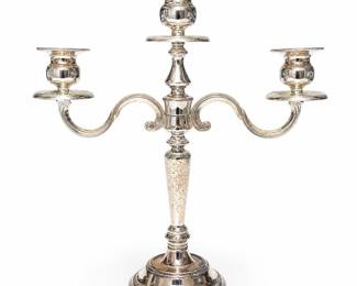 Paul Revere Silversmiths Silverplate Three-Light Candelabra, Scroll Arms